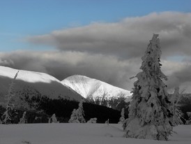 Sněžka - pohled od Chaty na Rozcestí.