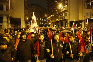 Demonstrace levicového uskupení SYRIZA v Athénách.