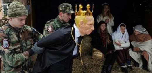 Putin v betlémě na Ukrajině.