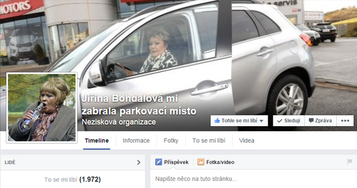 Skupina "Jiřina Bohdalová mi zabrala parkovací místo" získala téměř dva tisíce fanoušků.