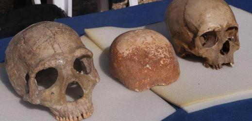 Lebka stará 55 tisíc let snad dá hodně odpovědí. Vpravo lebka dnešního člověka, vlevo neandertálcova.