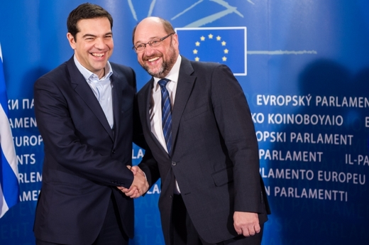 Tsipras a předseda europarlamentu Martin Schulz.