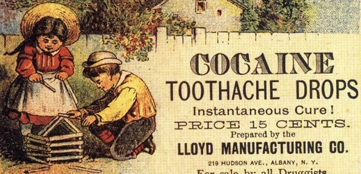 Historický inzerát na kokainové pilulky proti bolení zubů.