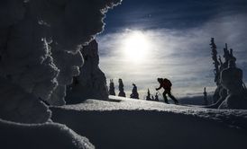 Turistický okruh pro skialpinisty v Krkonoších. Foto pořízené 5.2.2015.