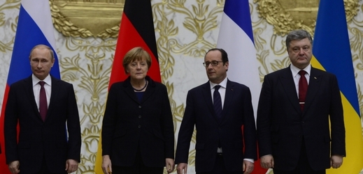 Vladimir Putin, Angela Merkelová, François Hollande a Petro Porošenko.