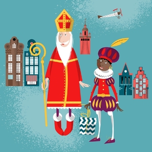 Sinterklaas a Zwarte Piet na pohlednici.