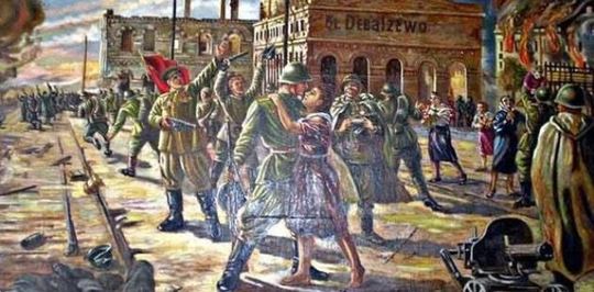 Historie se opakuje? Podle separatistů ano. Obraz osvobození Debalceve od nacistů před sedmdesáti lety.