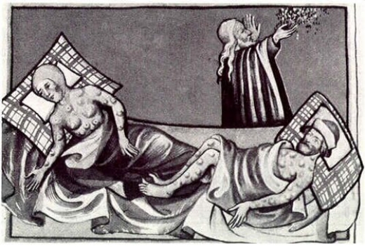 Středověké vyobrazení černé smrti.