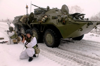 Ukrajinští vojáci na manévrech.
