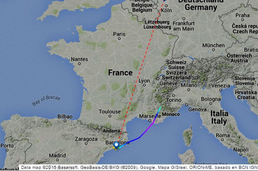 Mapa trasy, kterou letělo letadlo Airbus 320.