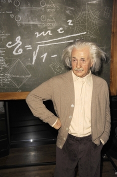 Vosková figurína Einsteina v muzeu Madame Tussauds v Berlíně.