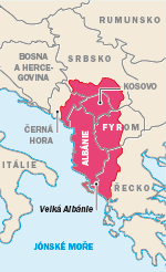 Mapa Velké Albánie.