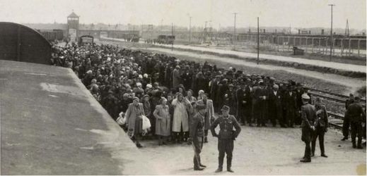 Selekce Židů po příjezdu do koncentračního tábora.