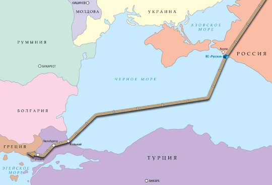 Trasa Turkish Stream (mapa Gazprom).