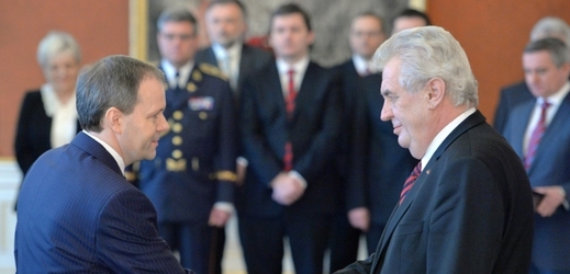 Miloš Zeman a Marcel Chládek. Jmenování vlády v lednu 2014.