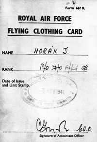 Letecký průkaz RAF Josefa Horáka.