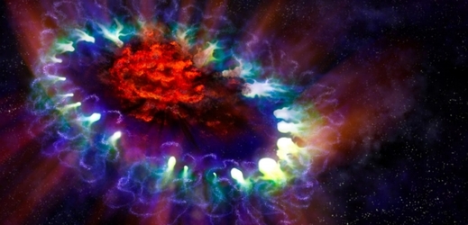 Supernova SN 1987A podle malíře NASA.