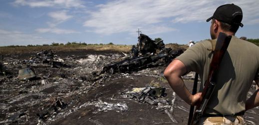 Trosky sestřeleného letounu letu MH17.
