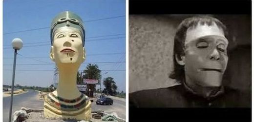 Uživatelé internetu připodobňují novou bustu královny Nefertiti k Frankensteinovi.