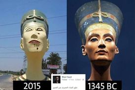 Původní a současná podoba ztvárnění egyptské krásky.