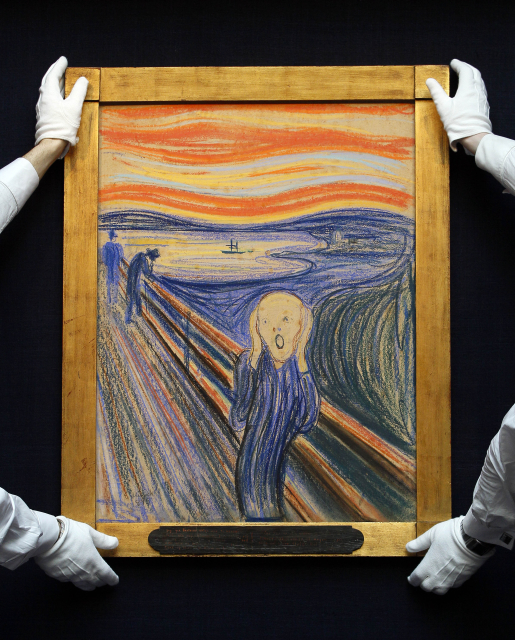 Slavný obraz Edvarda Muncha "Výkřik" z konce 19. století. Munch se nechal inspirovat scenérií v Norsku, když při procházce s přáteli spatřil nebe zbarvené do krvavé červené. Tento výjev ho údajně vyděsil tak, že stál na místě a třásl se strachy: "Cítil jsem jakoby velký, nekonečný výkřik šel tou nekonečnou přírodou."