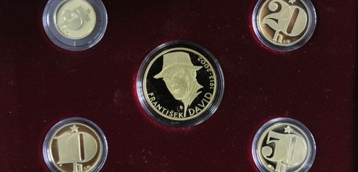 Sada čtyř replik mincí doplněná o portrétní medaili od Jaroslava Bejvla.
