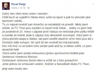 Facebookový účet Pavla Pergla.