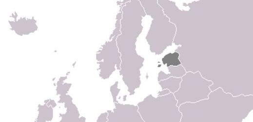 Mapa Evropy s vyznačením Estonska.
