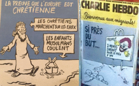 Charlie Hebdo a karikatura Ježíš na vodě.