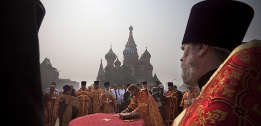 Obřad pravoslavné církve v Moskvě.