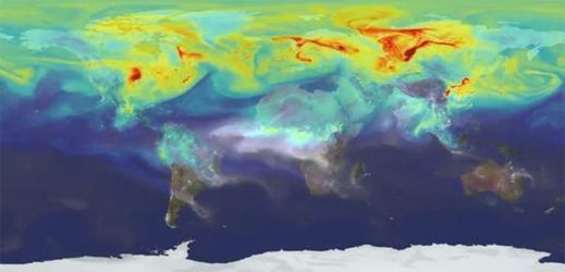 Mapa světa s vyznačením emisí CO2.