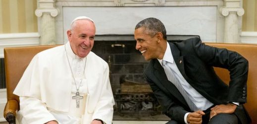 Papež František na návštěvě u Baracka Obamy v Bílém domě.