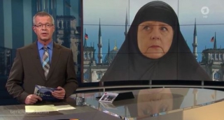 Merkelová v čadoru a Bundestag s minarety ve vysílání televize ARD.