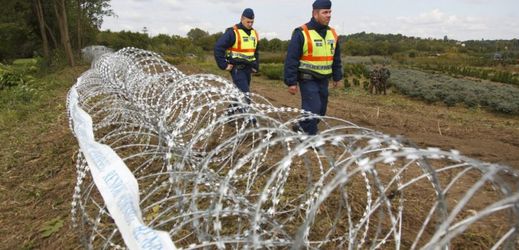 Žiletkový drát chránící maďarskou hranici.