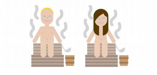 Muž a žena v sauně patří mezi první tři národní emotikony Finska.