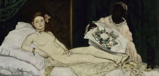 Umělkyně napodobovala pózu ze slavného obrazu Edouarda Maneta nazvaného Olympia.