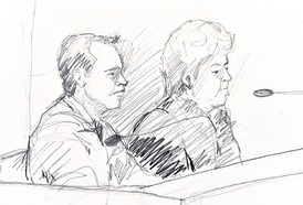 Podobizna Trenneborga (vlevo) u soudu.