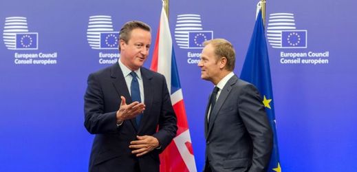 Britský premiér David Cameron (vlevo) s předsedou Evropské rady Donaldem Tuskem.
