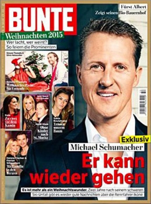 Titulní strana magazínu Bunte z prosince 2015.