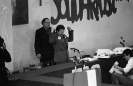 Vůdce protestů proti komunistickému režimu Lech Walesa, 1980.