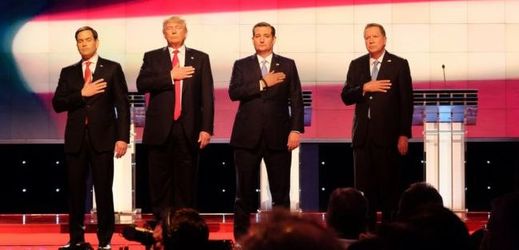 Republikánští kandidáti (zleva) Marco Rublo, Donald Trump, Ted Cruz a John Kasich.