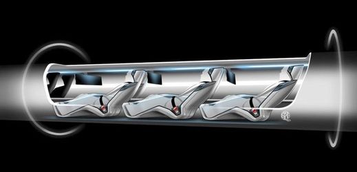 Grafický návrh superrychlé kapsle Hyperloop.