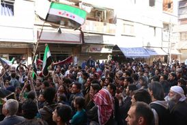 Protesty proti režimu v Homsu.