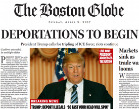 Fiktivní titulní strana The Boston Globe.