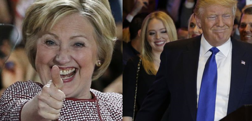 Radost z vítězství obou favoritů, Hillary Clintonové (vlevo) a Donalda Trumpa.