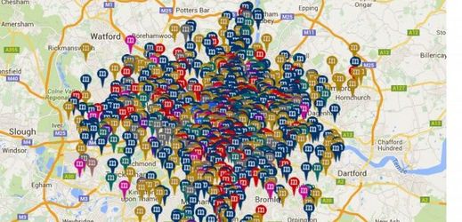 Mapa vražd v Londýně.