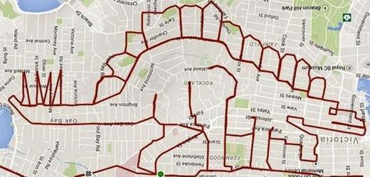 Mapa s cyklotrasou Stephena Lunda.