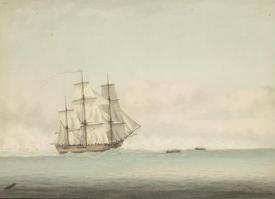 HMS Endeavour u australského pobřeží.