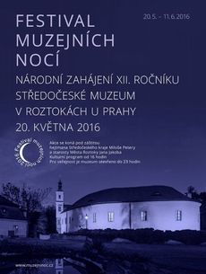 Plakát k akci Noc muzeí, na němž je zámek v Roztokách u Prahy.