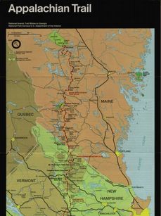 Mapa 3500 kilometrů dlouhé Appalačské stezky.